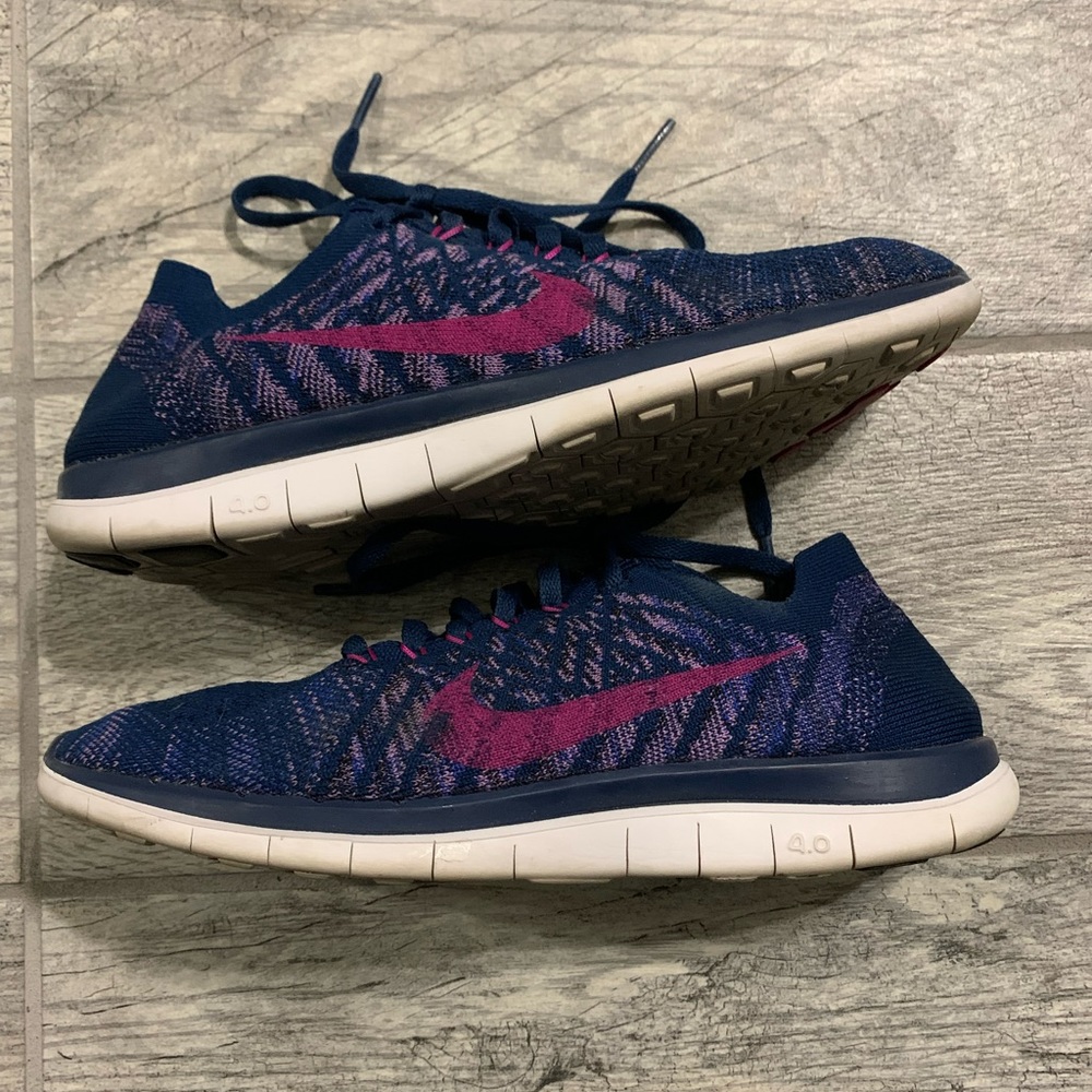 Nike Womens Free Barefoot 4.0 Flyknit Running Shoes US Size 8 Purple and Blue